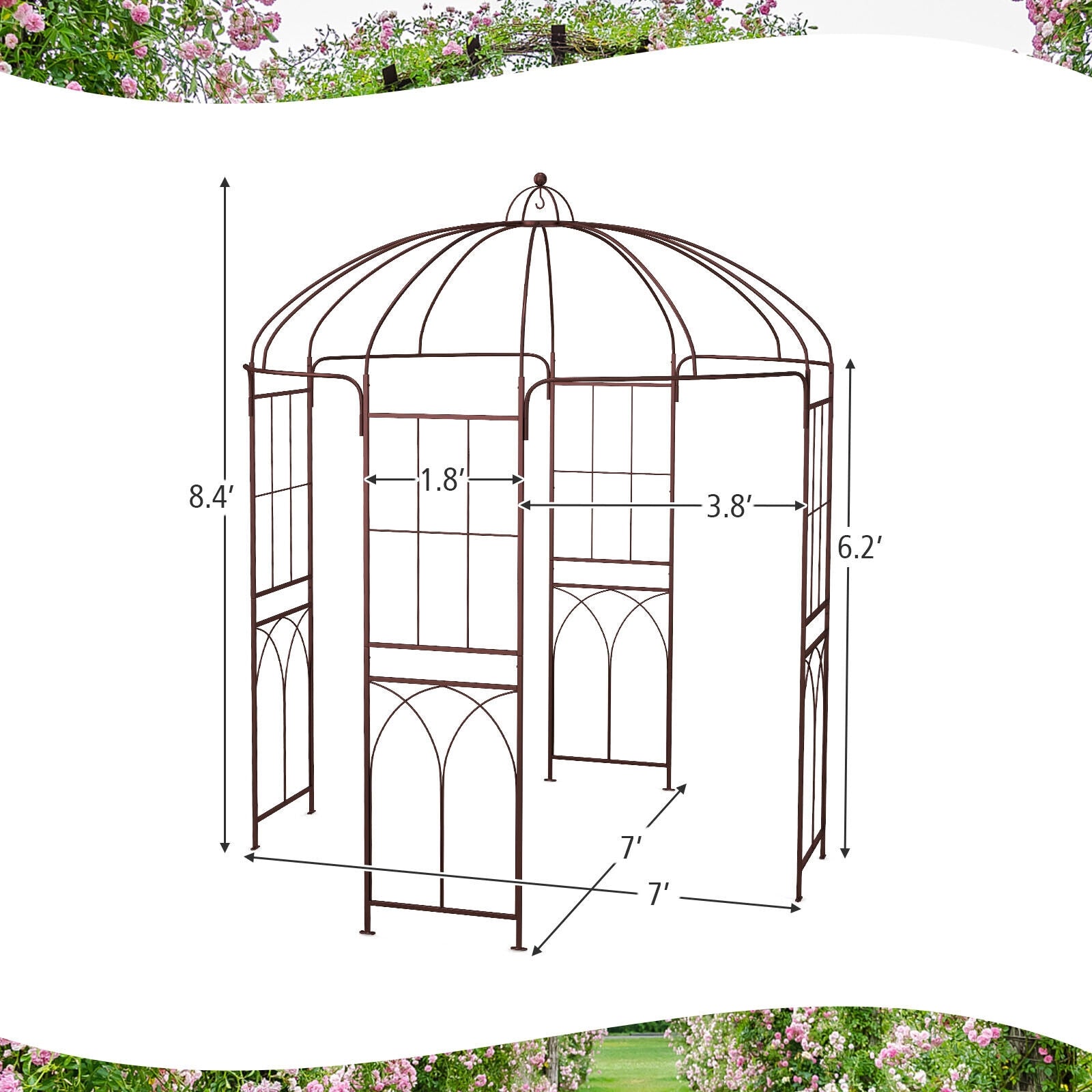 8.4 x 7 Feet Birdcage Garden Arbor, Copper Outdoor Decor at Gallery Canada