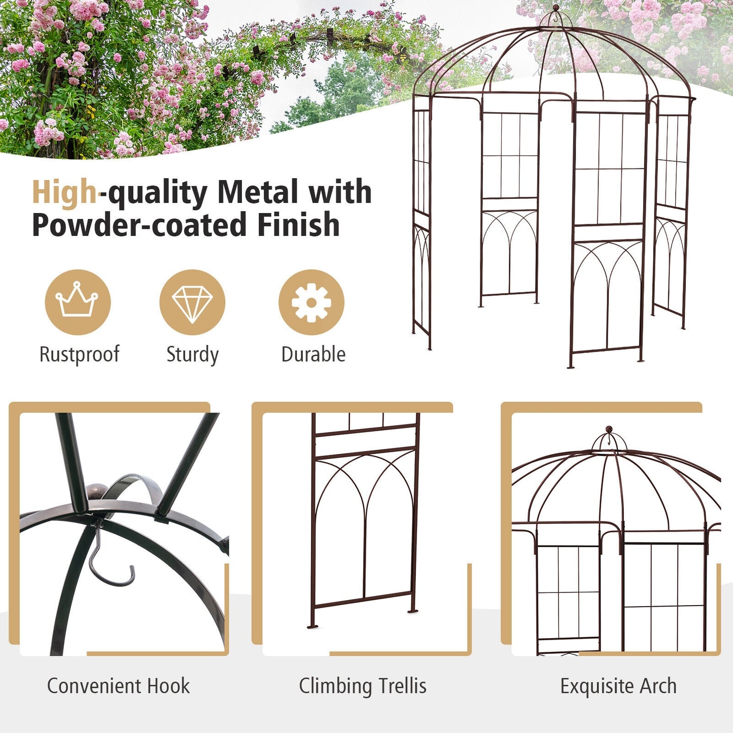 8.4 x 7 Feet Birdcage Garden Arbor, Copper Outdoor Decor at Gallery Canada