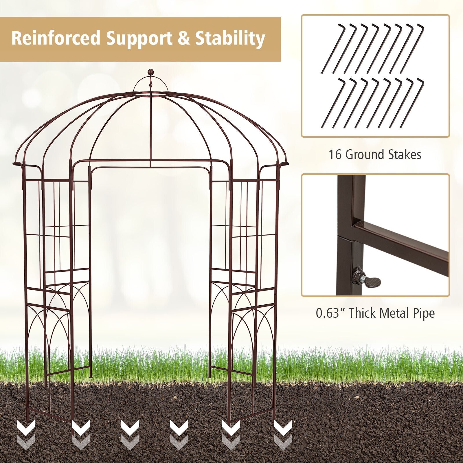 8.4 x 7 Feet Birdcage Garden Arbor, Copper Outdoor Decor at Gallery Canada