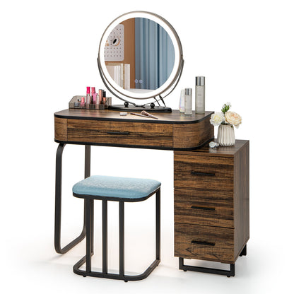 Vanity Table Set With 3-Color Lighted Mirror, Charging Station, Brown Makeup Vanities at Gallery Canada