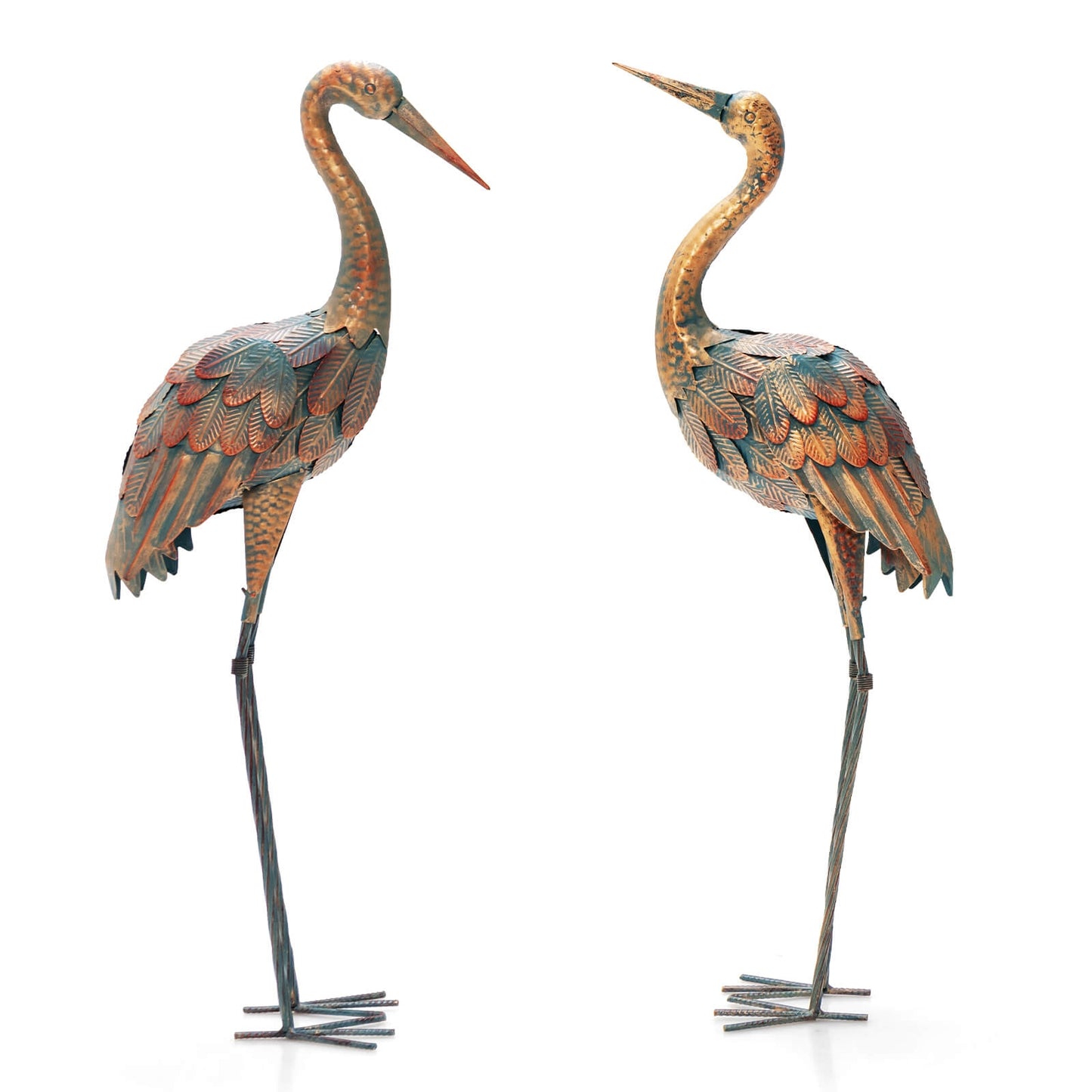 Set Of 2 Standing Metal Crane Garden Statues, Copper Outdoor Decor at Gallery Canada