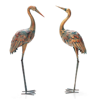 Set Of 2 Standing Metal Crane Garden Statues, Copper Outdoor Decor Copper at Gallery Canada