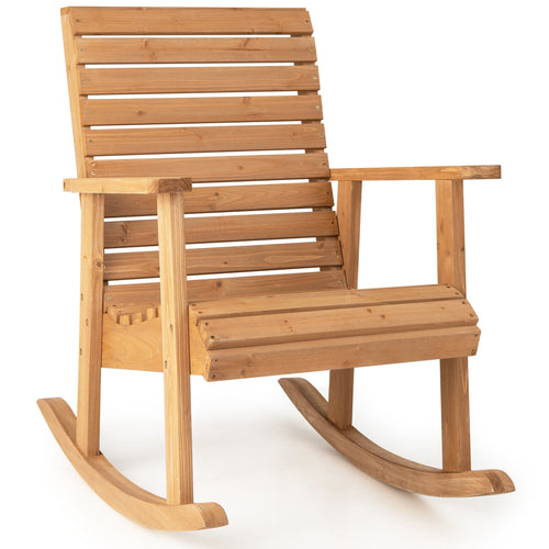 Outdoor Fir Wood Rocking Chair, High Backrest, Natural