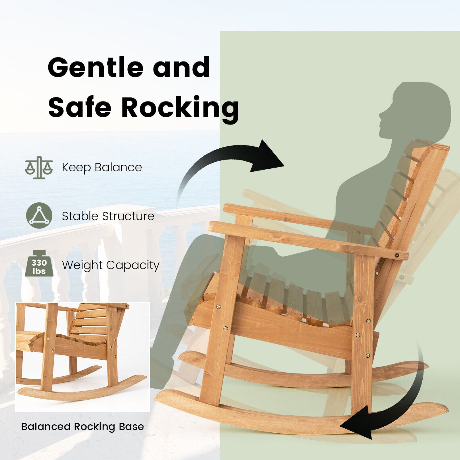 Outdoor Fir Wood Rocking Chair, High Backrest, Natural Patio Rocking Chairs & Gliders at Gallery Canada