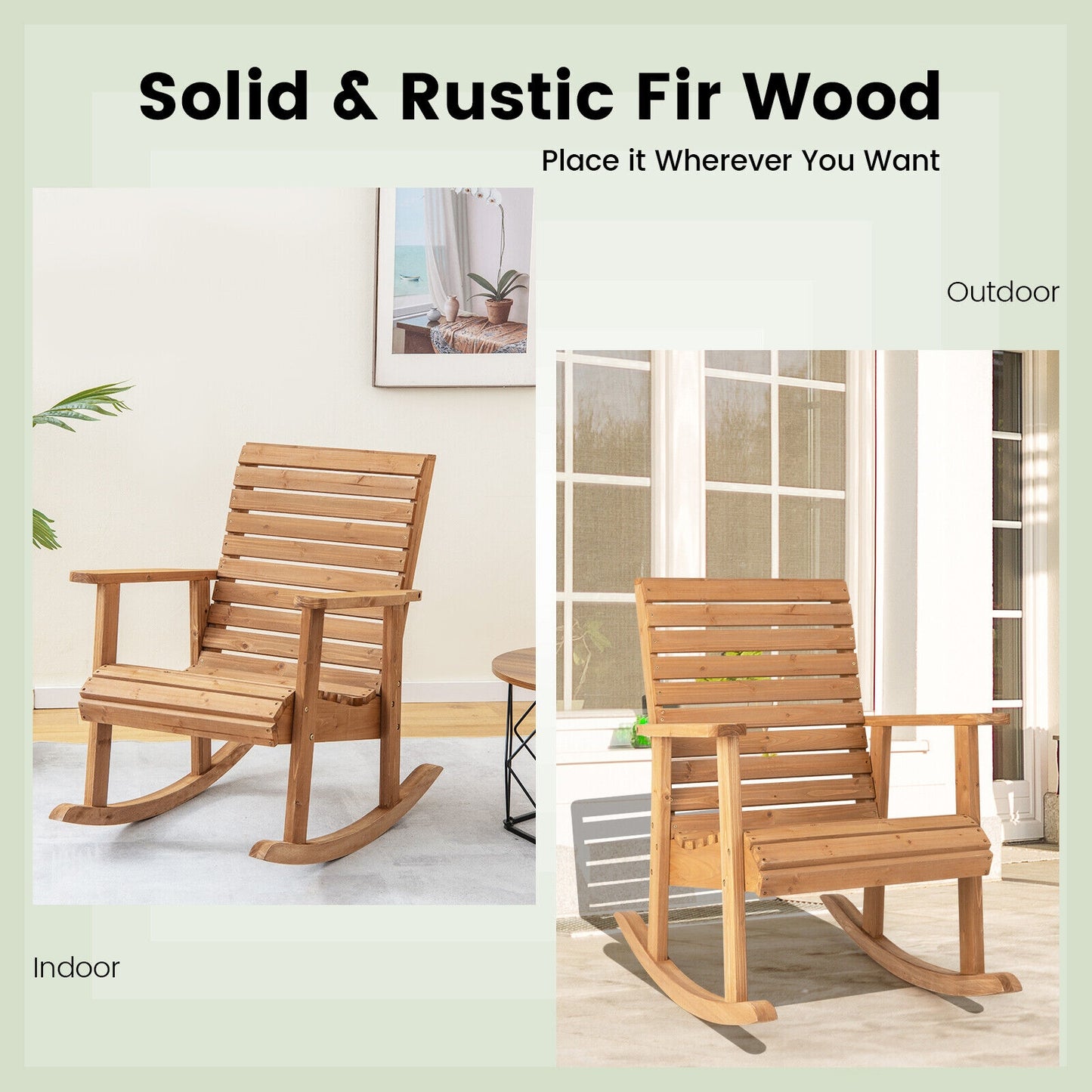Outdoor Fir Wood Rocking Chair, High Backrest, Natural Patio Rocking Chairs & Gliders at Gallery Canada