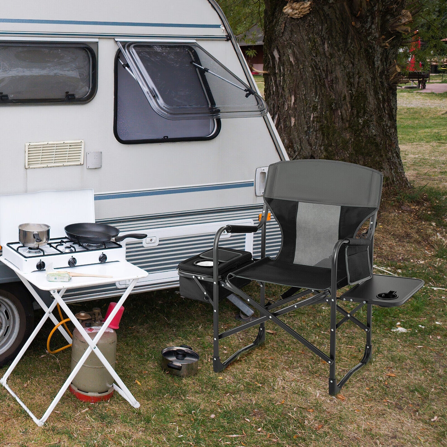 Folding Camping Director Chair With Cooler Bag, Side Table, Black Camping Furniture at Gallery Canada