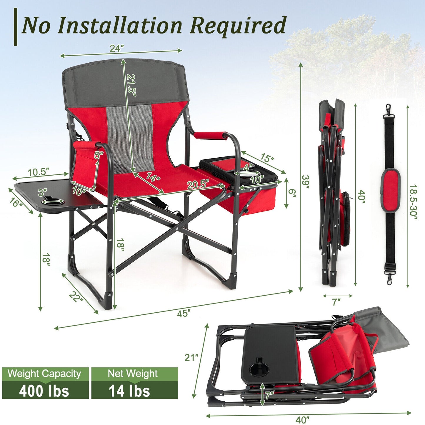 Folding Camping Director Chair With Cooler Bag, Side Table, Red Camping Furniture at Gallery Canada