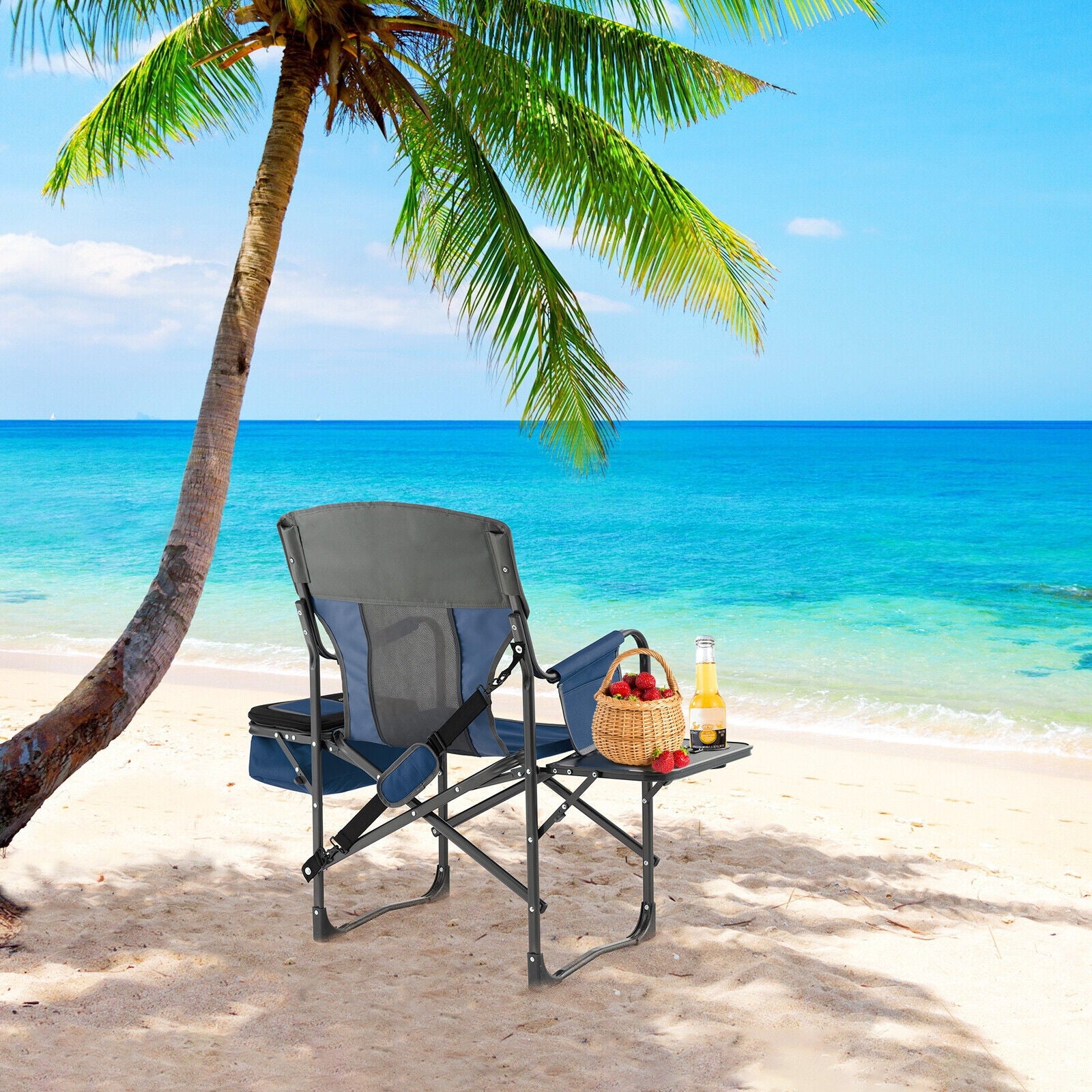 Folding Camping Chair With Cooler Bag, Side Table, Blue Camping Furniture at Gallery Canada