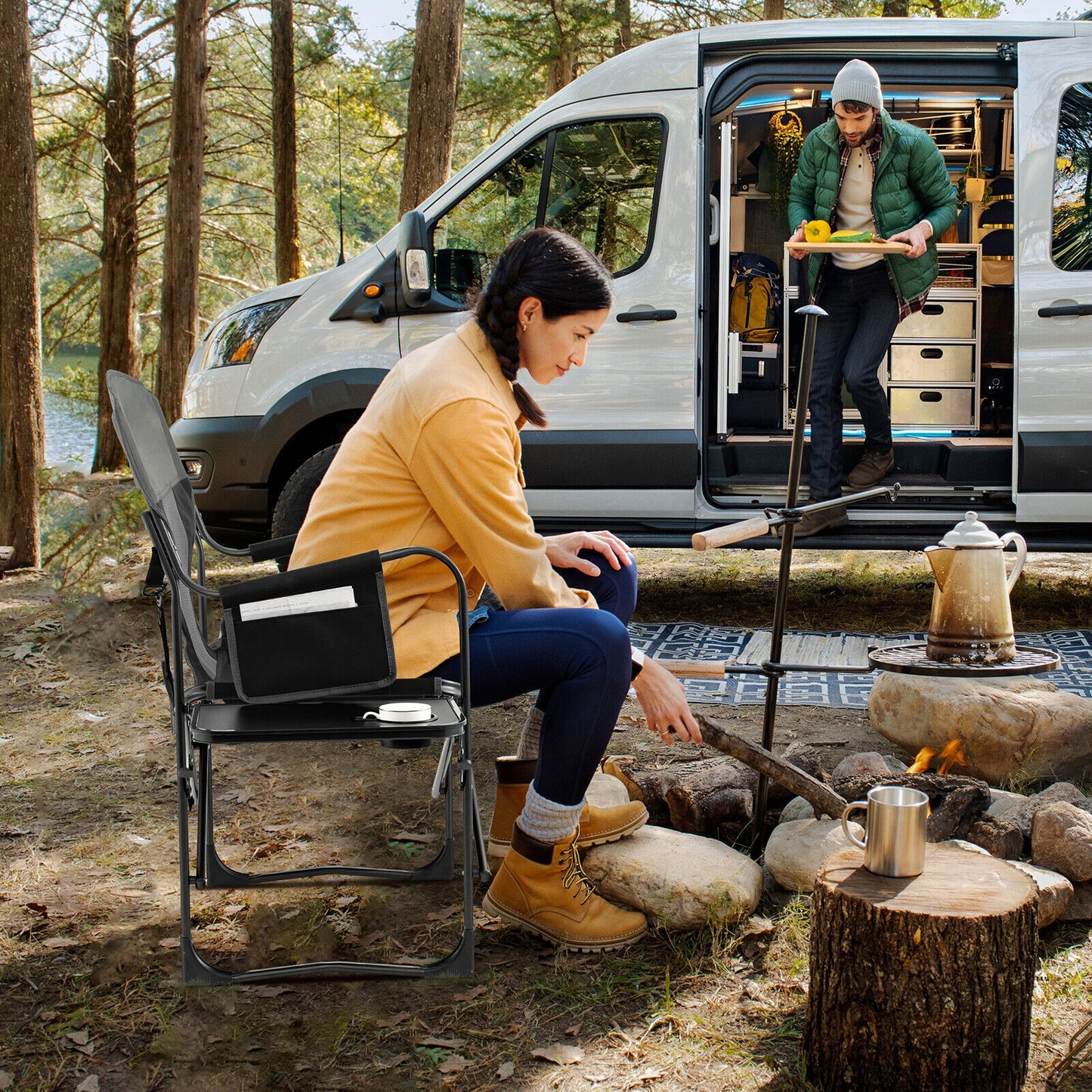 Folding Camping Director Chair With Cooler Bag, Side Table, Black Camping Furniture at Gallery Canada