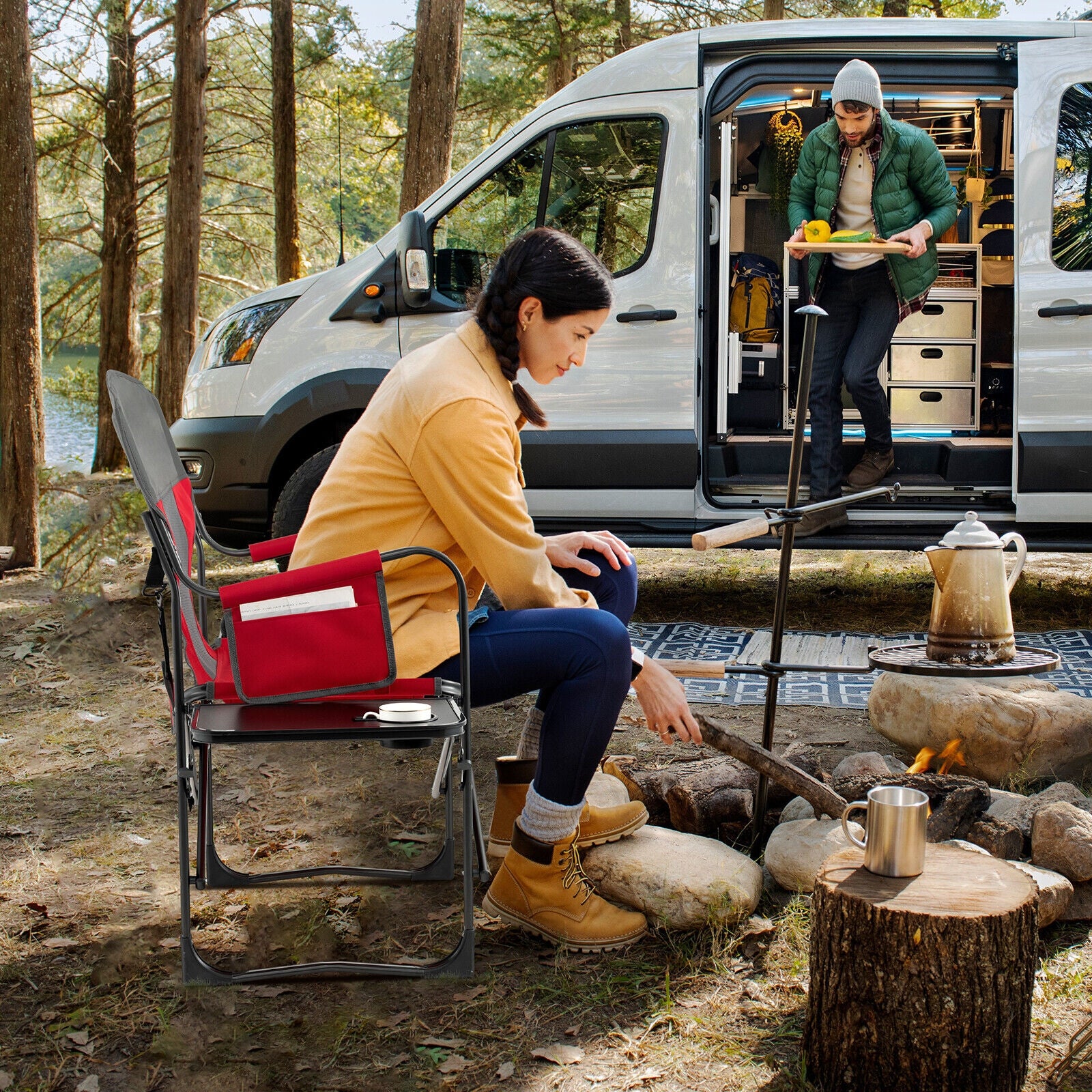 Folding Camping Director Chair With Cooler Bag, Side Table, Red Camping Furniture at Gallery Canada