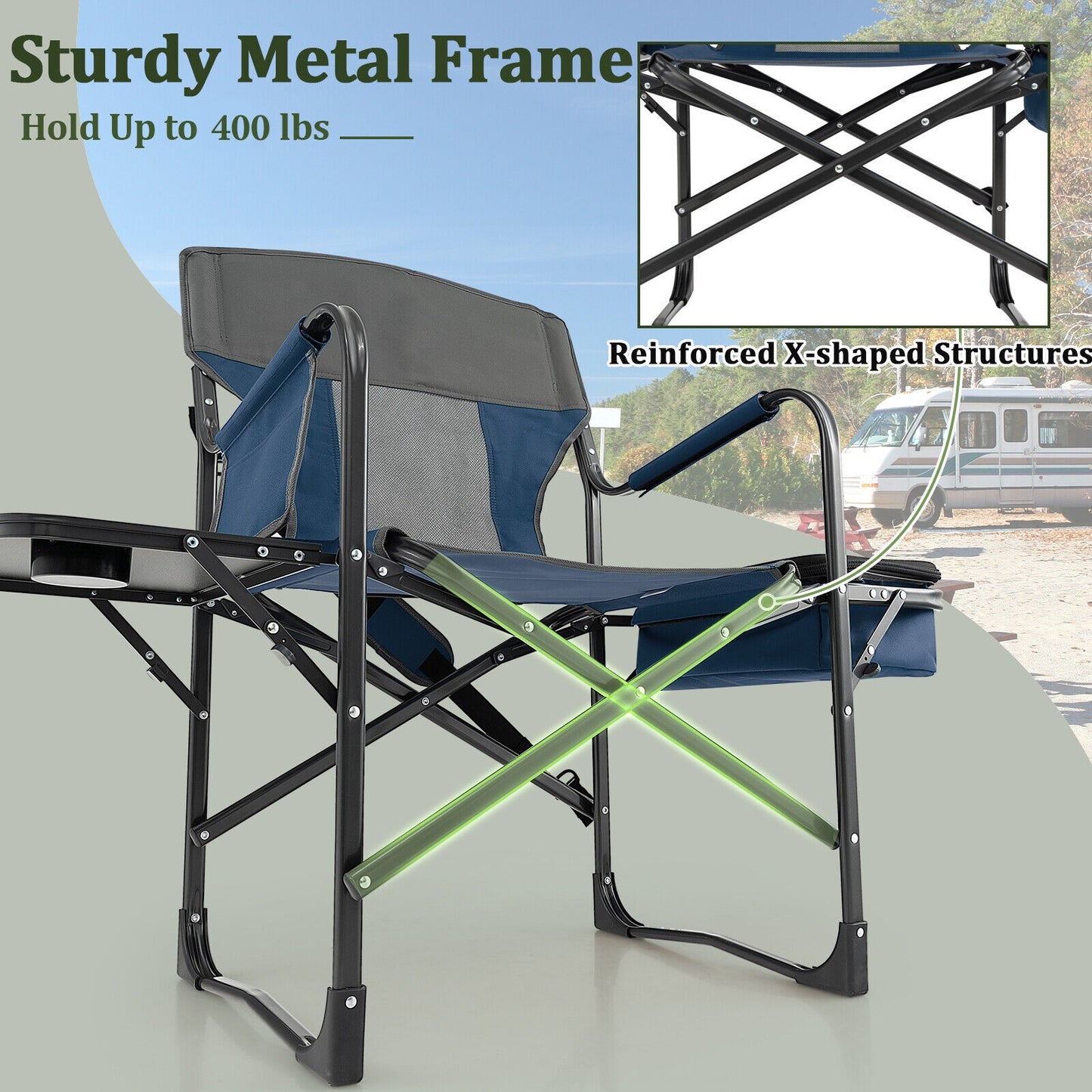 Folding Camping Chair With Cooler Bag, Side Table, Blue Camping Furniture at Gallery Canada