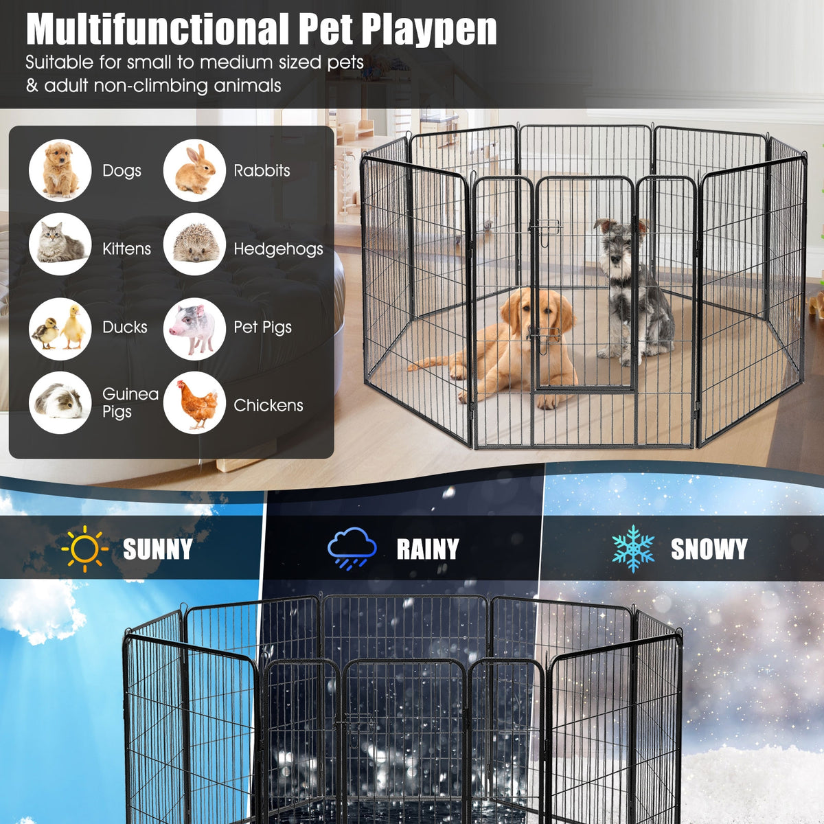 8 Metal Panel Heavy Duty Pet Playpen, 48 Inches, Black Pet Gate at Gallery Canada
