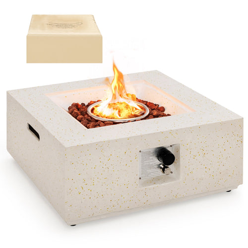 28 Inch 40000 BTU Square Propane Fire Pit, With PVC Cover, White