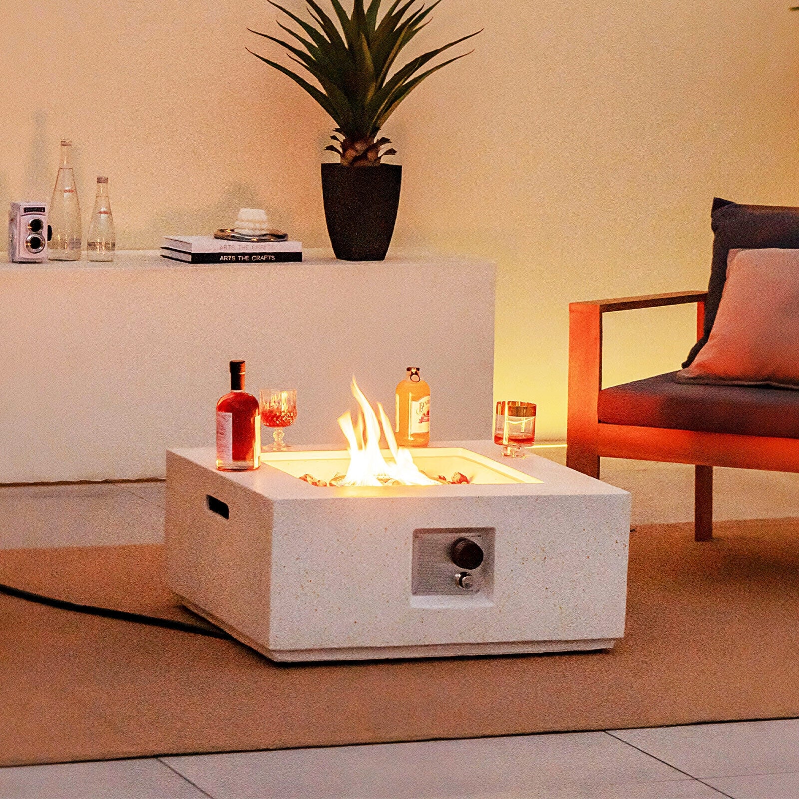28 Inch 40000 BTU Square Propane Fire Pit, With PVC Cover, White Fire Pits at Gallery Canada