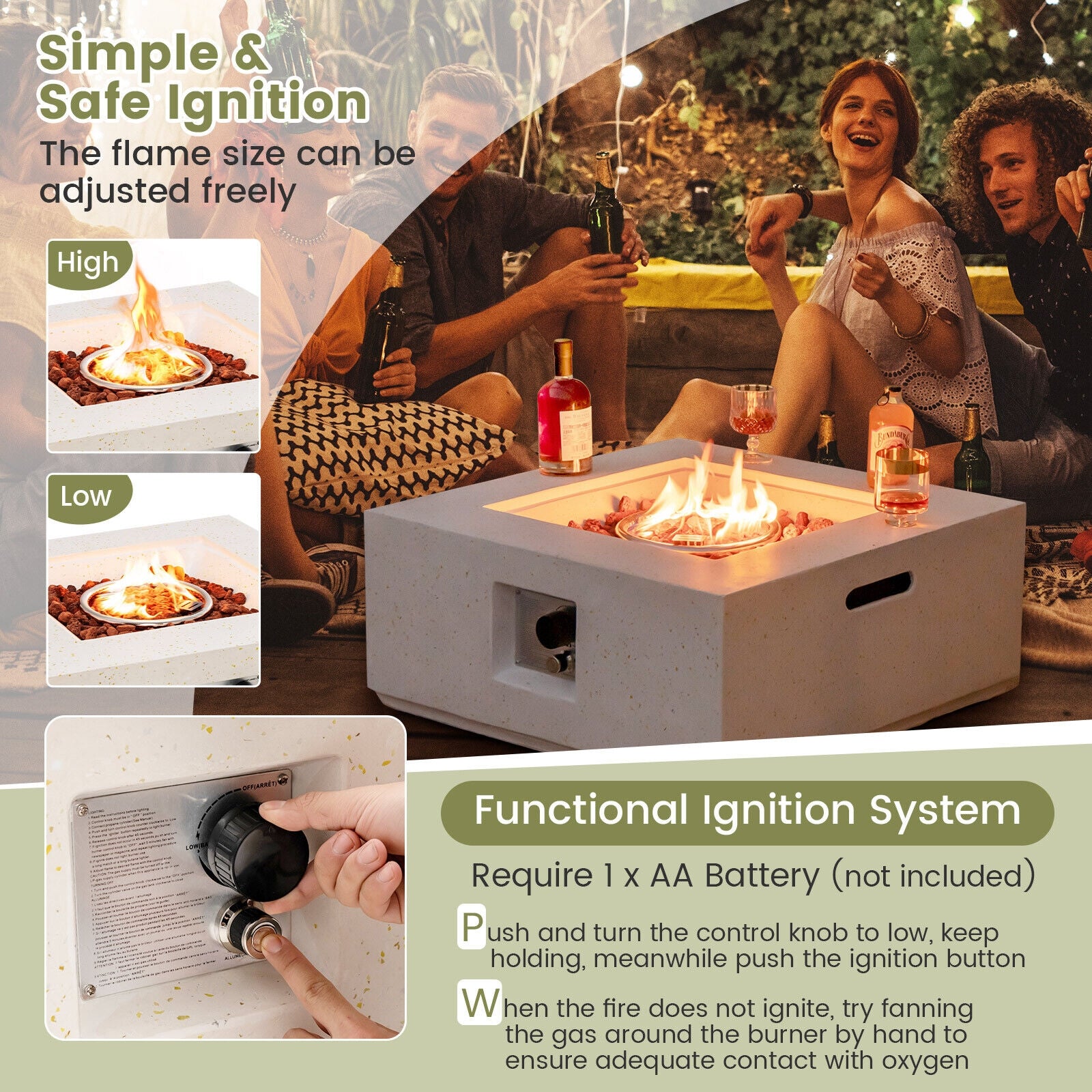 28 Inch 40000 BTU Square Propane Fire Pit, With PVC Cover, White Fire Pits at Gallery Canada