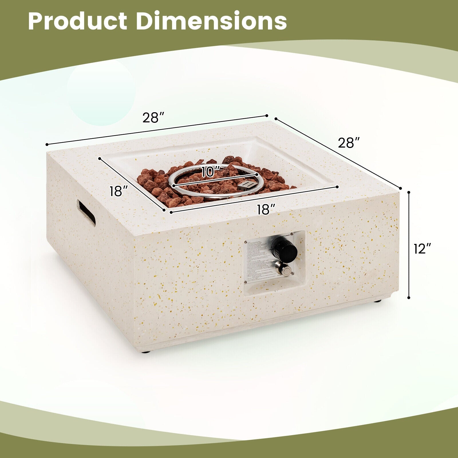 28 Inch 40000 BTU Square Propane Fire Pit, With PVC Cover, White Fire Pits at Gallery Canada