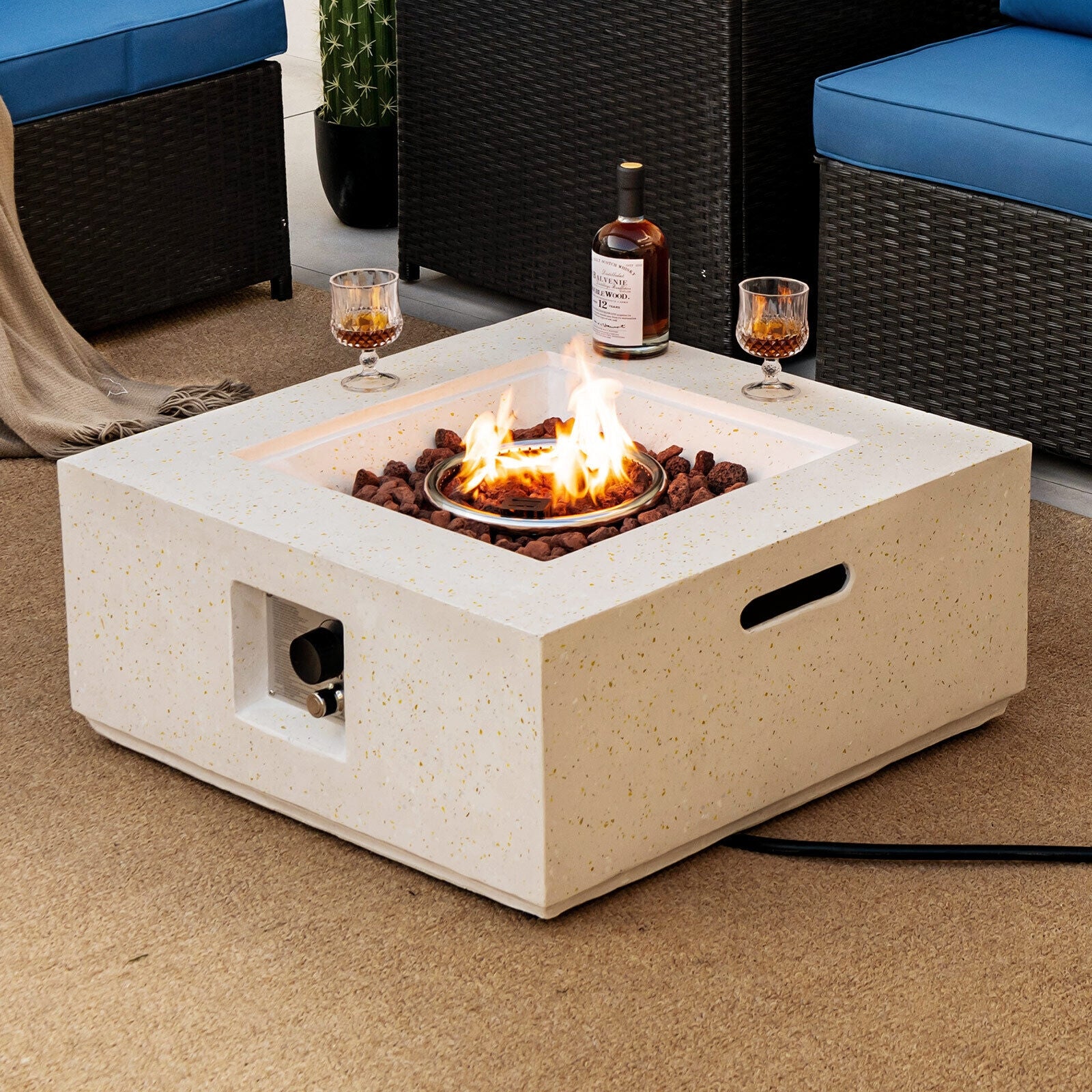 28 Inch 40000 BTU Square Propane Fire Pit, With PVC Cover, White Fire Pits at Gallery Canada