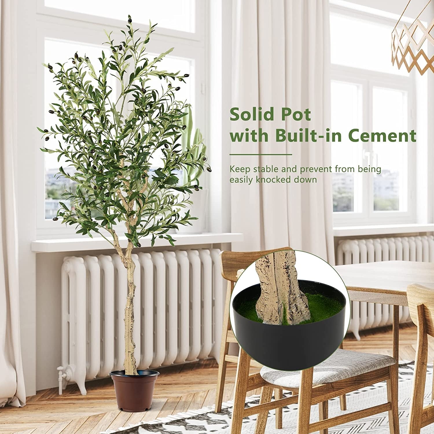 6 Feet Artificial Olive Tree, Cement Pot, Green Faux Plants at Gallery Canada