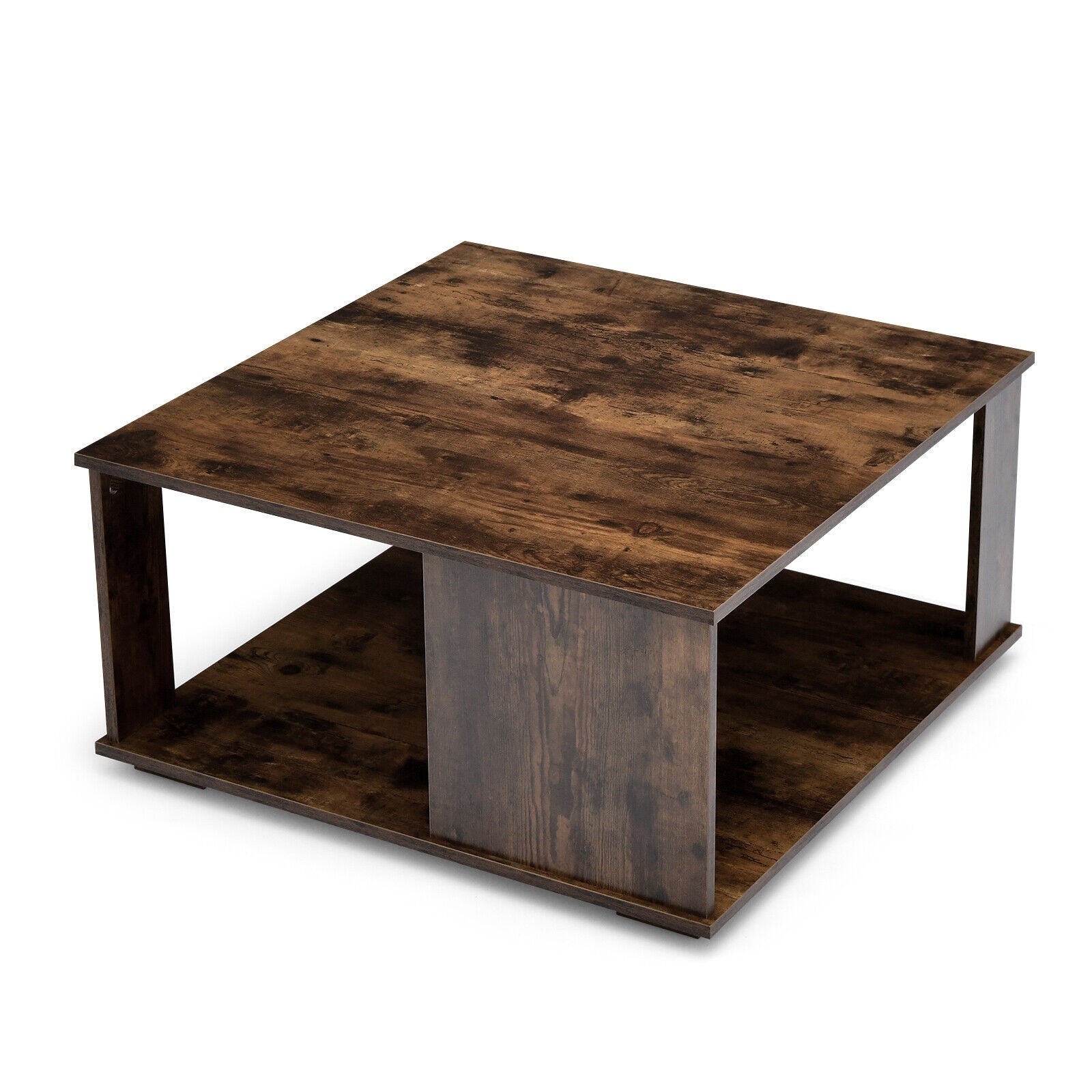 2 Tier Square Coffee Table With Storage, Rustic Brown Coffee Tables at Gallery Canada