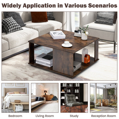 2 Tier Square Coffee Table With Storage, Rustic Brown Coffee Tables at Gallery Canada