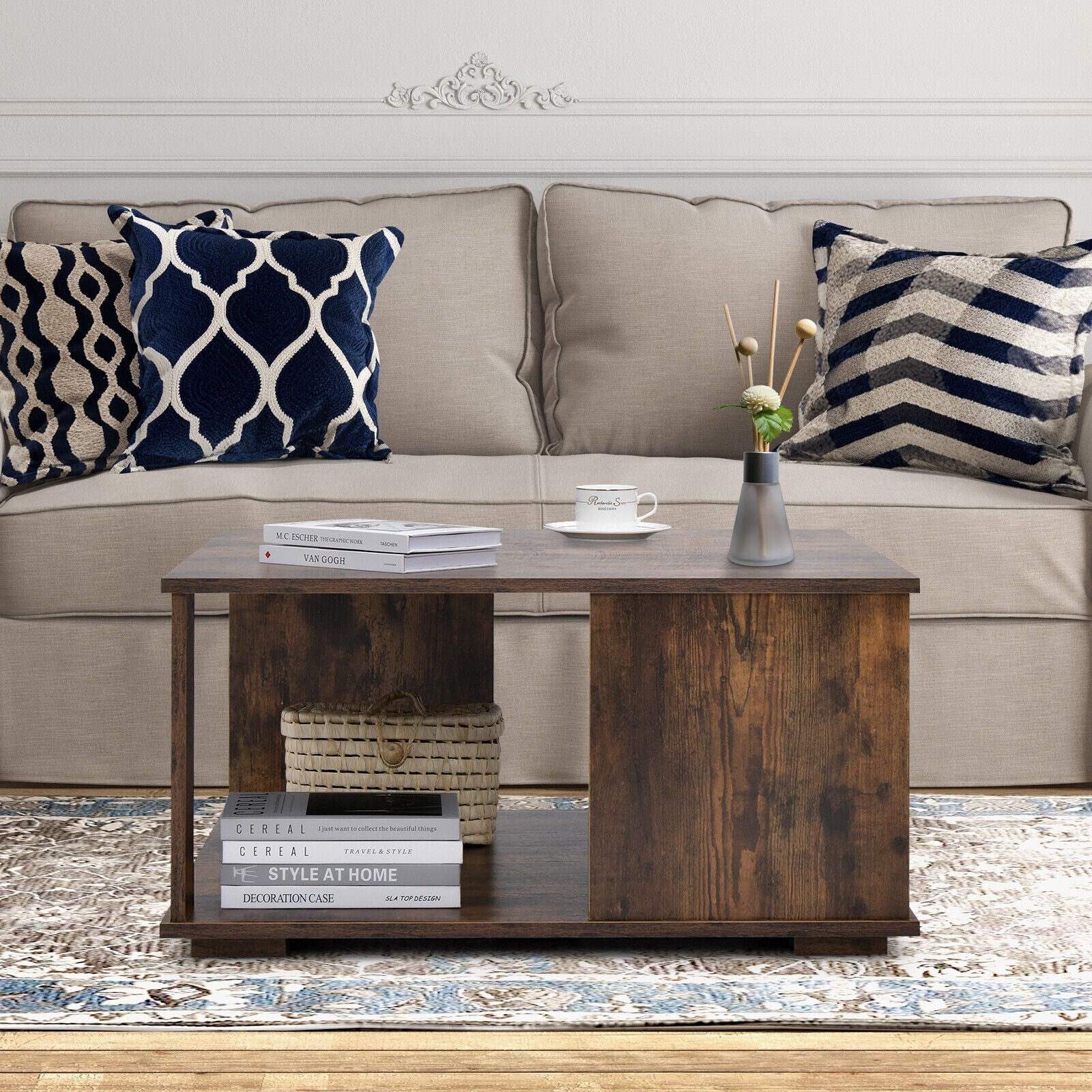 2 Tier Square Coffee Table With Storage, Rustic Brown Coffee Tables at Gallery Canada