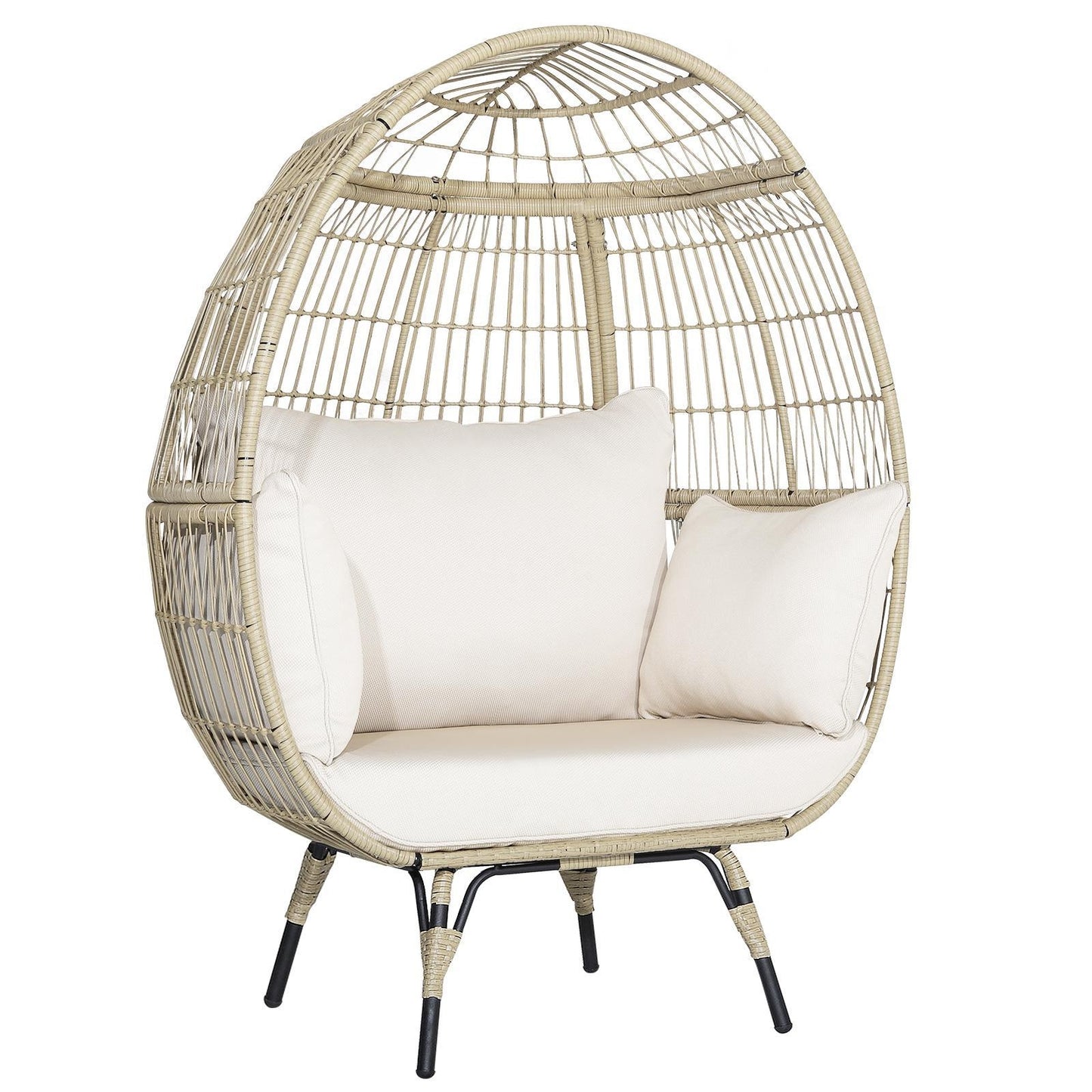 Oversized Rattan Egg Lounge Chair, 4 Cushions, Light Brown Outdoor Chaise Lounges Light Brown at Gallery Canada
