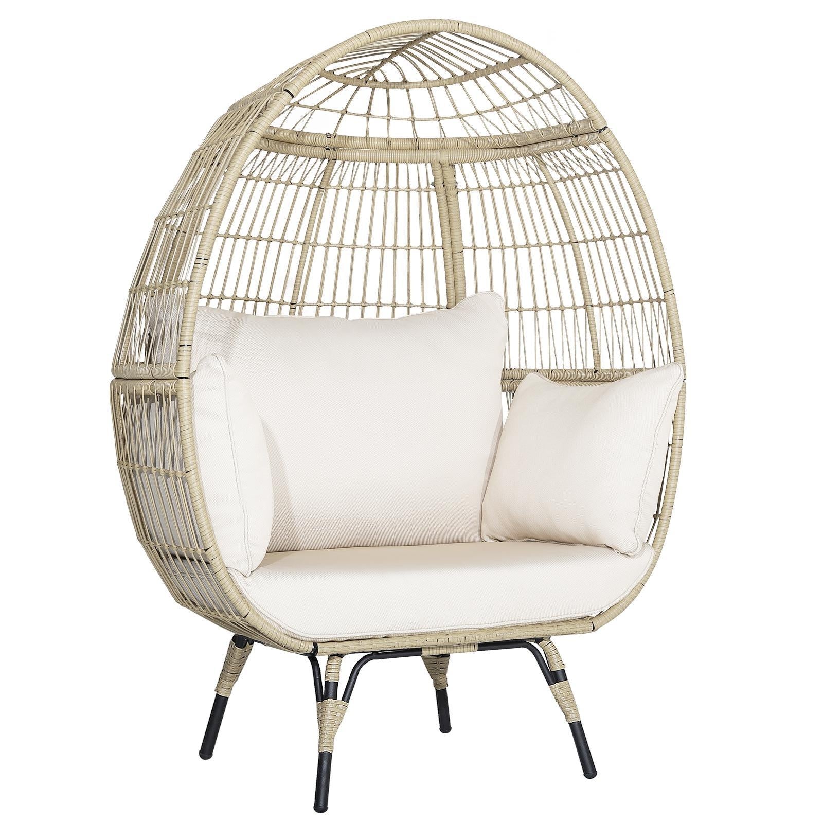 Oversized Rattan Egg Lounge Chair, 4 Cushions, Light Brown Outdoor Chaise Lounges at Gallery Canada