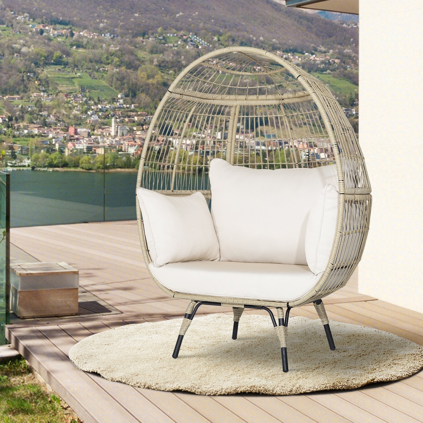 Oversized Rattan Egg Lounge Chair, 4 Cushions, Light Brown Outdoor Chaise Lounges at Gallery Canada