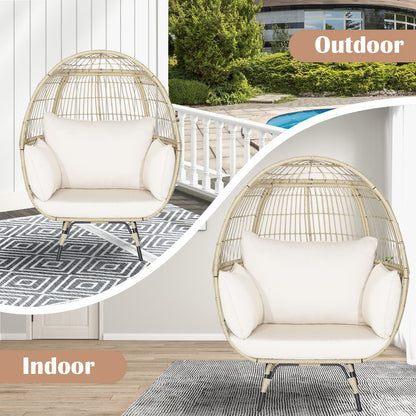 Oversized Rattan Egg Lounge Chair, 4 Cushions, Light Brown Outdoor Chaise Lounges at Gallery Canada