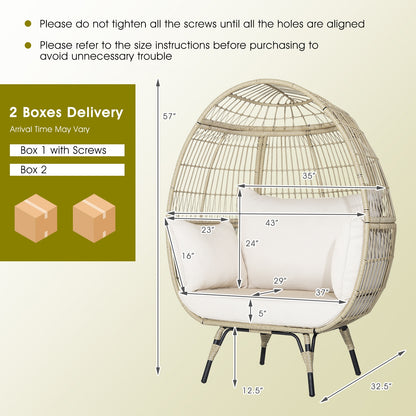 Oversized Rattan Egg Lounge Chair, 4 Cushions, Light Brown Outdoor Chaise Lounges at Gallery Canada
