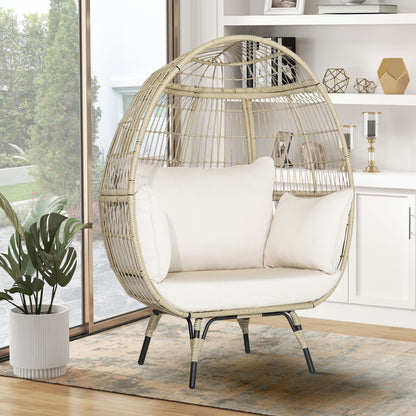 Oversized Rattan Egg Lounge Chair, 4 Cushions, Light Brown Outdoor Chaise Lounges at Gallery Canada