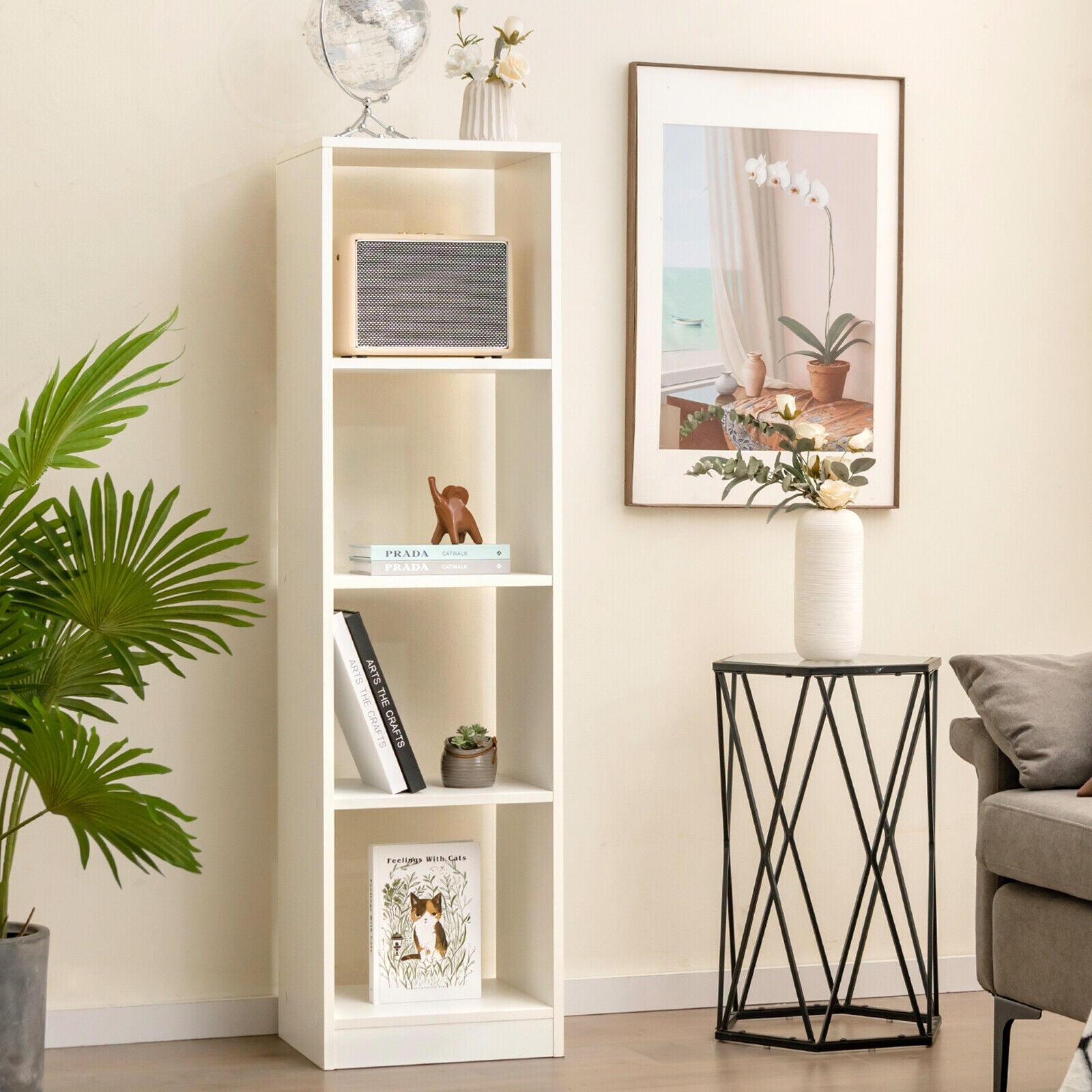 5 Tier 4 Cube Narrow Bookshelf, 4 Anti-Tipping Kits, White Bookcases at Gallery Canada