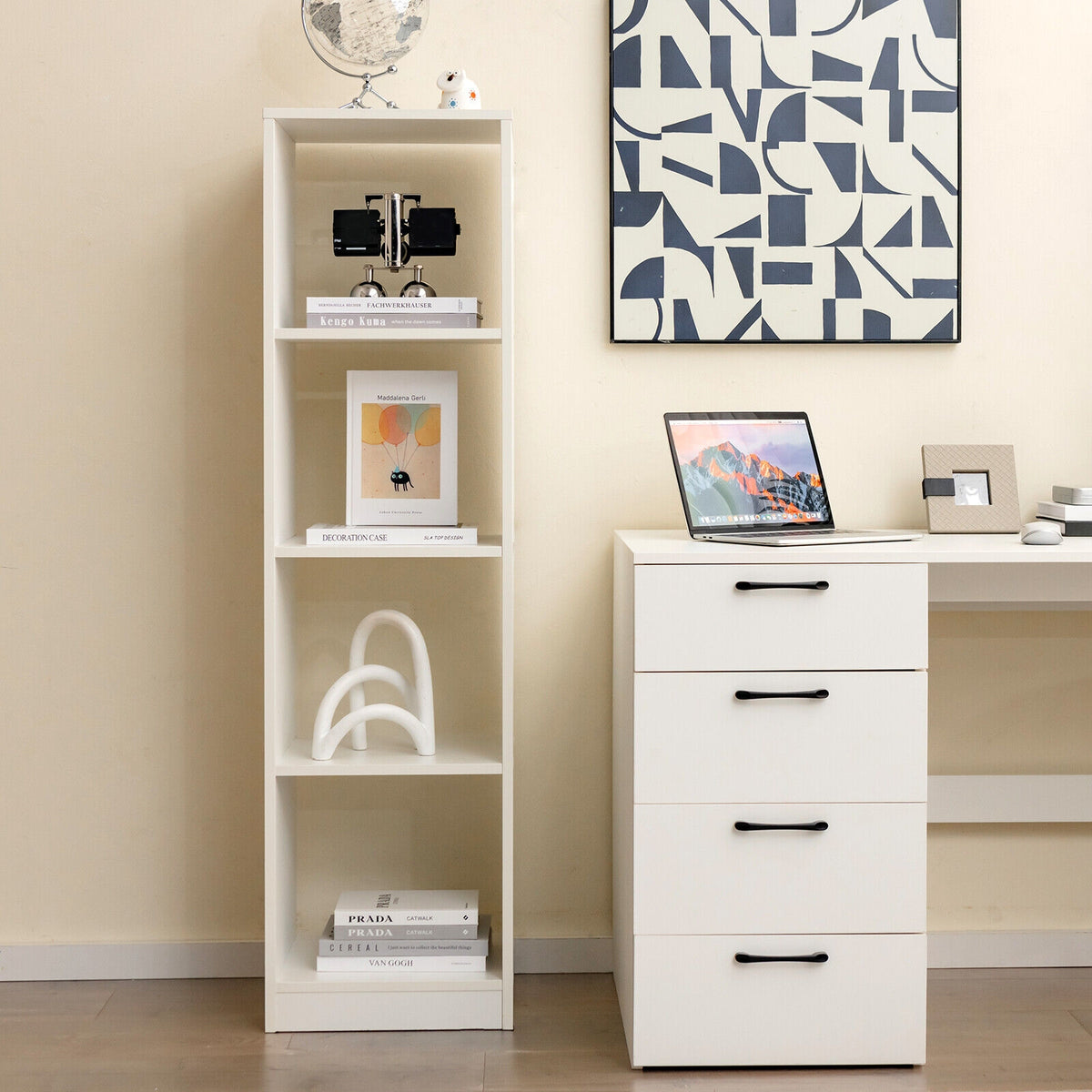 5 Tier 4 Cube Narrow Bookshelf, 4 Anti-Tipping Kits, White Bookcases at Gallery Canada