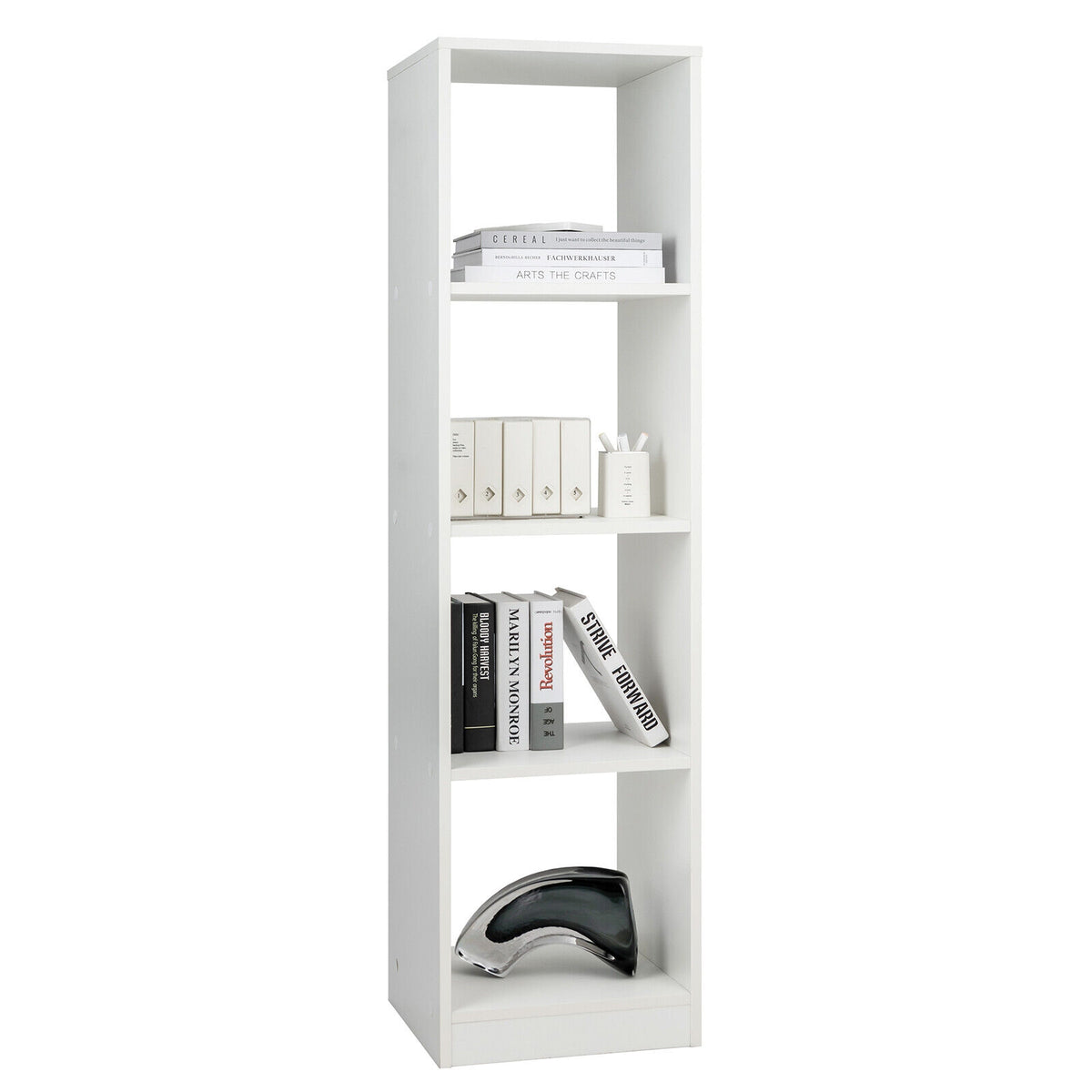 5 Tier 4 Cube Narrow Bookshelf, 4 Anti-Tipping Kits, White Bookcases at Gallery Canada