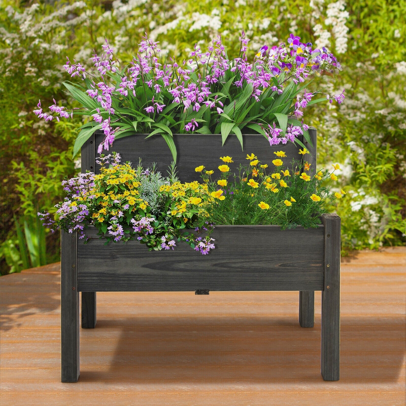 2 Tier Wooden Raised Garden Bed, Gray Raised Garden Beds at Gallery Canada