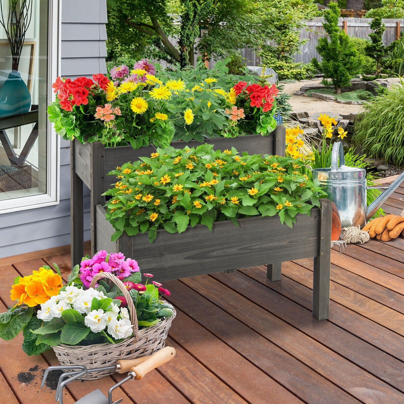 2 Tier Wooden Raised Garden Bed, Gray Raised Garden Beds at Gallery Canada