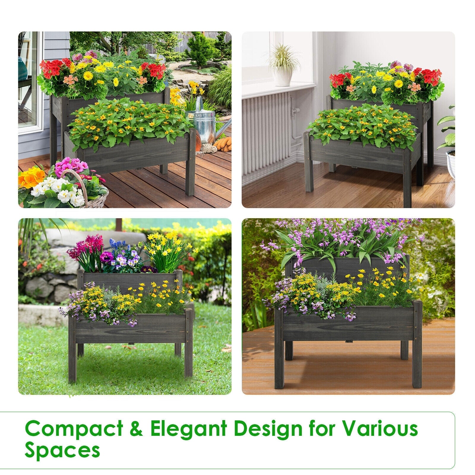 2 Tier Wooden Raised Garden Bed, Gray Raised Garden Beds at Gallery Canada
