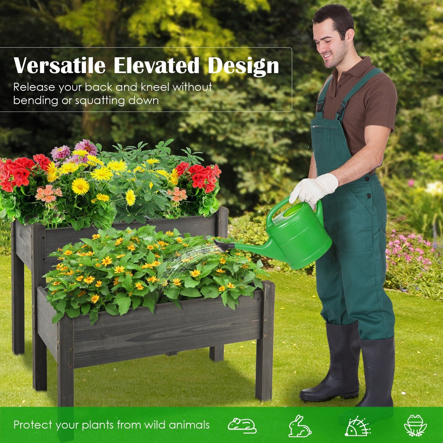 2 Tier Wooden Raised Garden Bed, Gray Raised Garden Beds at Gallery Canada