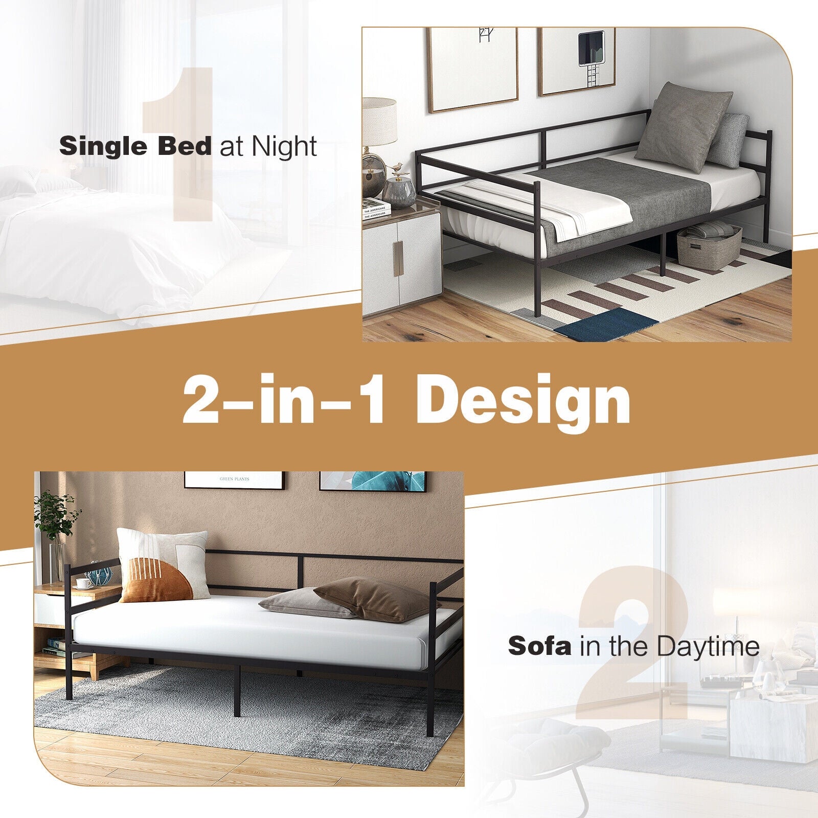 Twin Size Metal Daybed Frame, Black Trundle Bed Frame at Gallery Canada