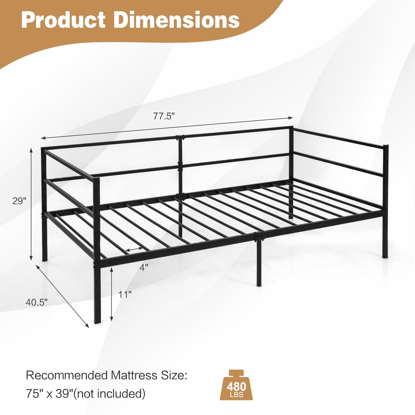 Twin Size Metal Daybed Frame, Black Trundle Bed Frame at Gallery Canada