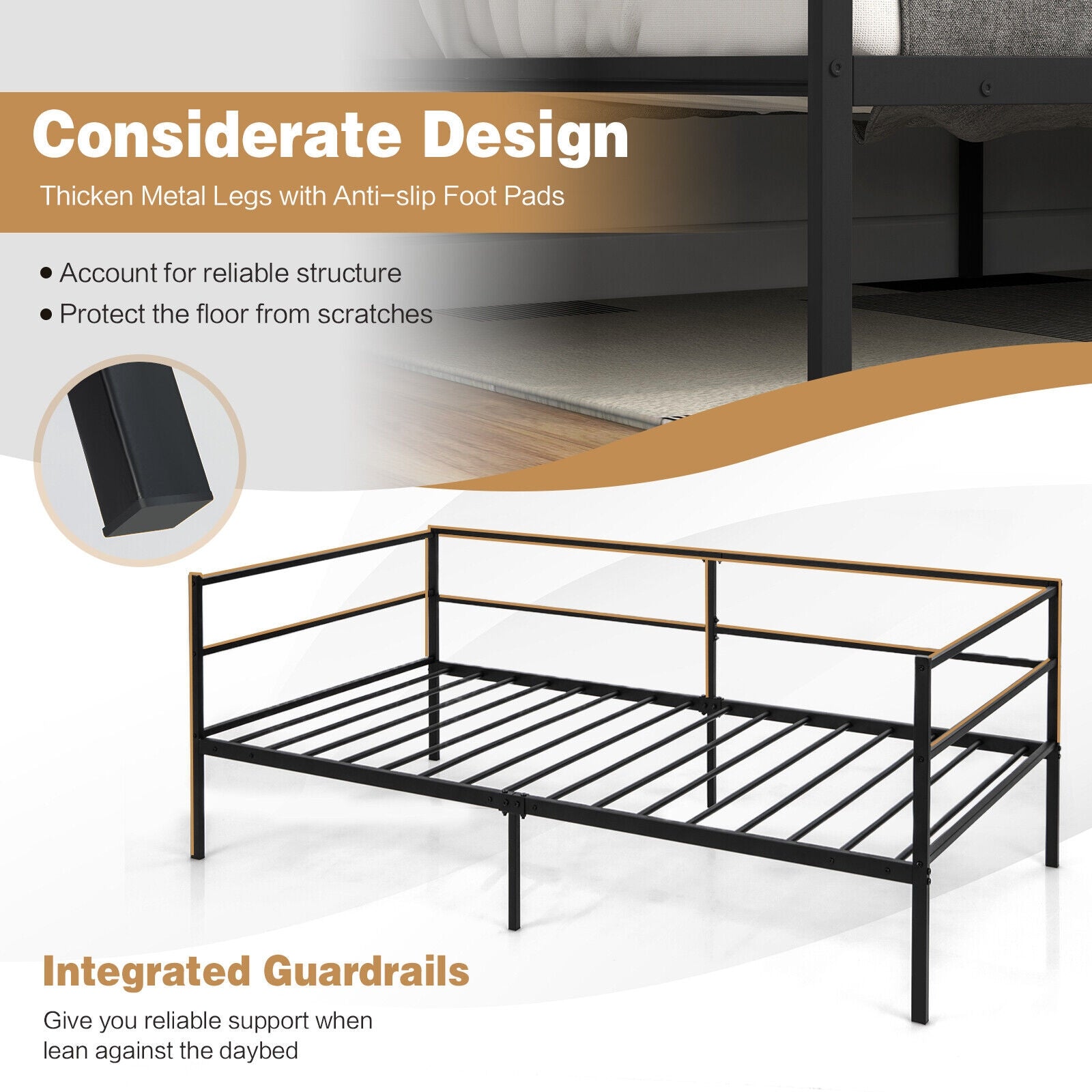Twin Size Metal Daybed Frame, Black Trundle Bed Frame at Gallery Canada