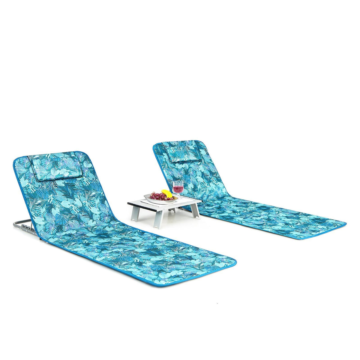3 Piece Beach Lounge Chair Set, 2 Adjustable Chairs With Table, Green Beach & Lawn Chairs at Gallery Canada