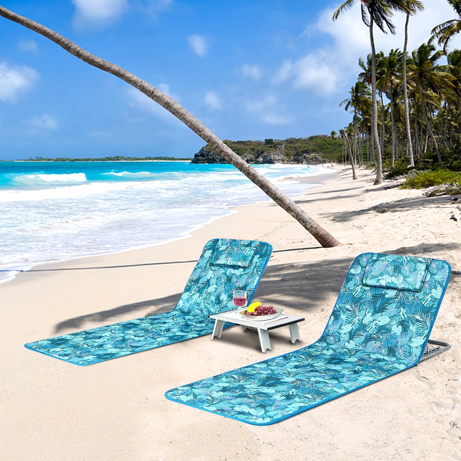 3 Piece Beach Lounge Chair Set, 2 Adjustable Chairs With Table, Green Beach & Lawn Chairs at Gallery Canada