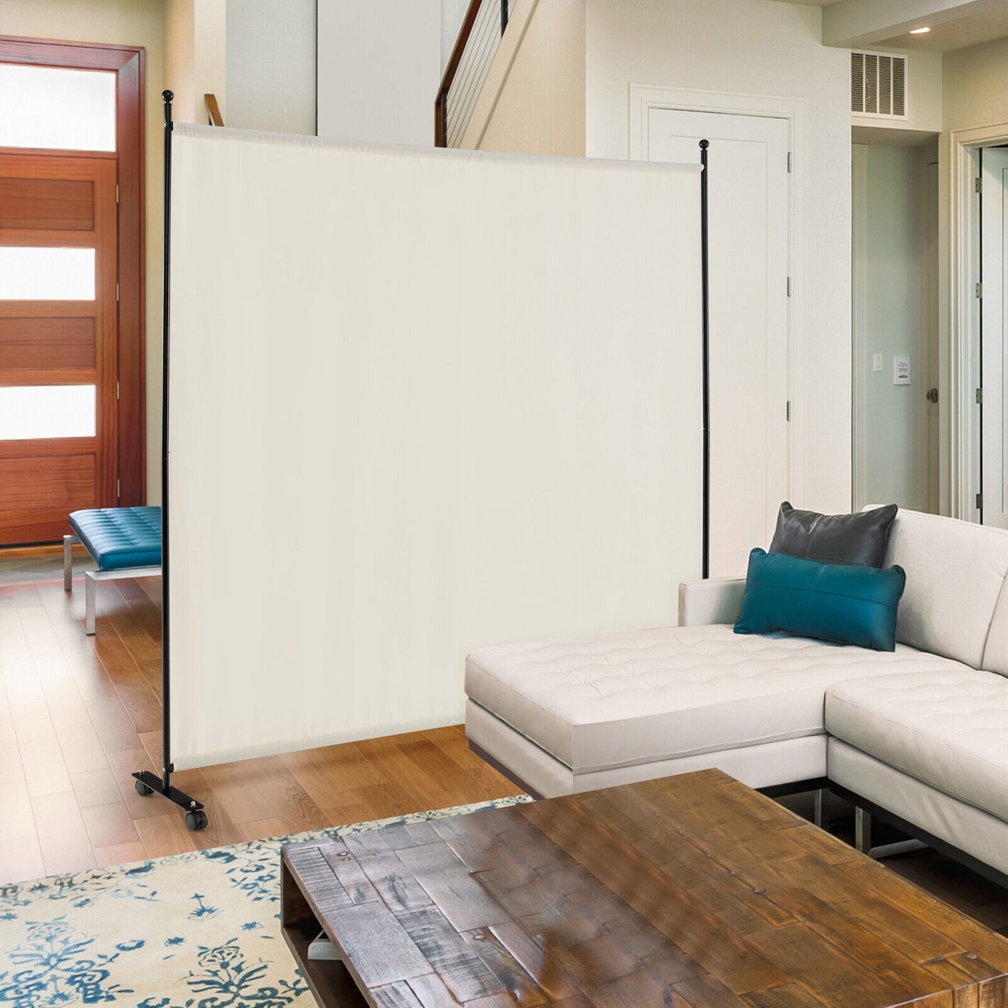 6 Feet Single Panel Rolling Room Divider, White Room Dividers at Gallery Canada