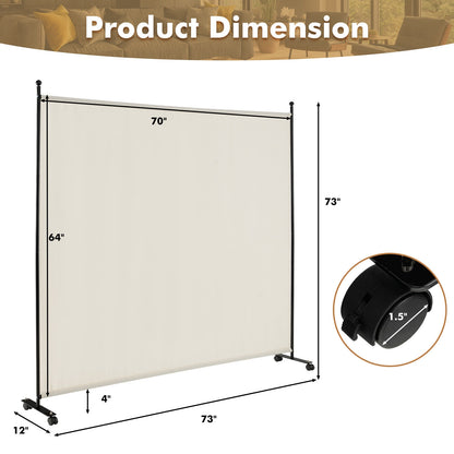 6 Feet Single Panel Rolling Room Divider, White Room Dividers at Gallery Canada