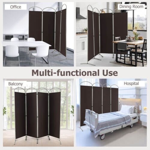 6.2Ft Folding 4-Panel Room Divider, Brown Room Dividers at Gallery Canada