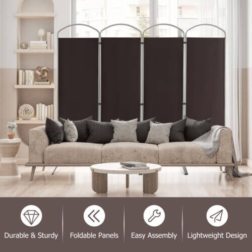 6.2Ft Folding 4-Panel Room Divider, Brown Room Dividers at Gallery Canada