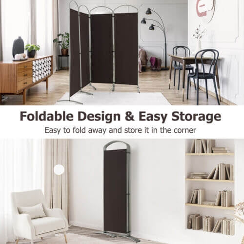 6.2Ft Folding 4-Panel Room Divider, Brown Room Dividers at Gallery Canada