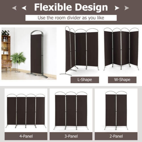 6.2Ft Folding 4-Panel Room Divider, Brown Room Dividers at Gallery Canada