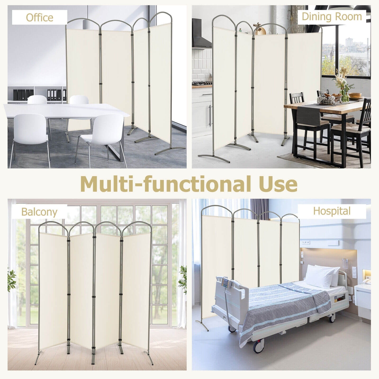 6.2Ft Folding 4-Panel Room Divider, White Room Dividers at Gallery Canada